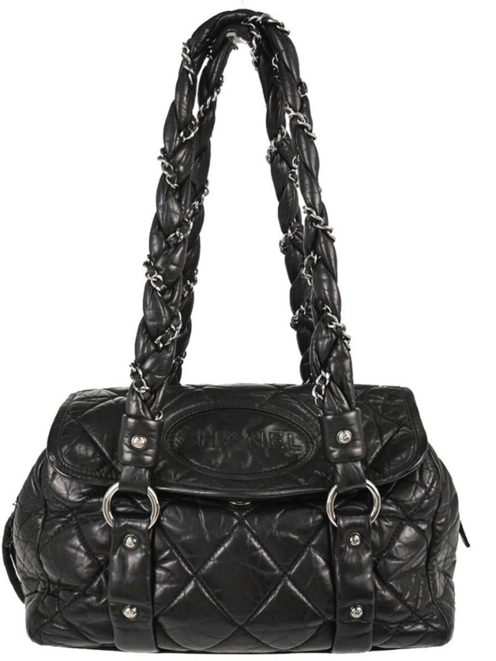 Chanel Black Calfskin Lady Braid Bowler Bag Handbag 167948
